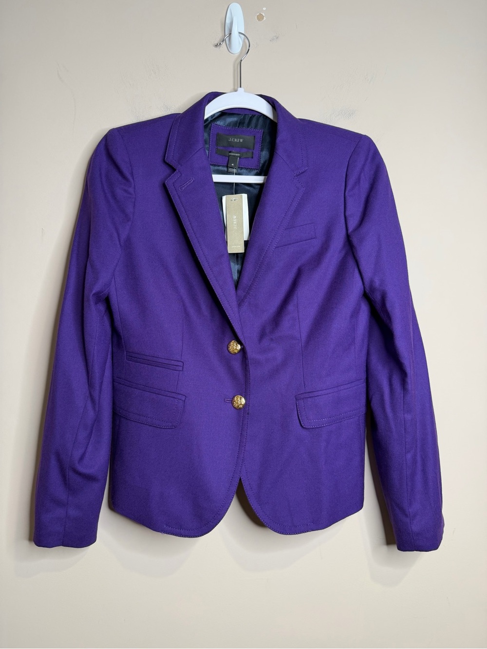NWT J Crew Schoolboy Blazer 4 Wool Gold Buttons Stretch Preppy Purple
